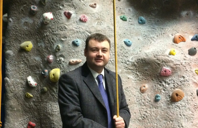 Gary Ridley explores a climbing wall at Warwick Sports