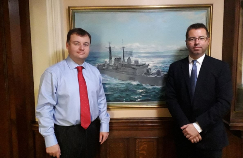 Cllrs Ridley and Andrews with a painting of HMS Coventry D118